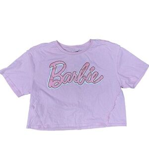 Barbie Pink Cropped Oversized Graphic Letters Barbie Glitter Shirt Size Medium